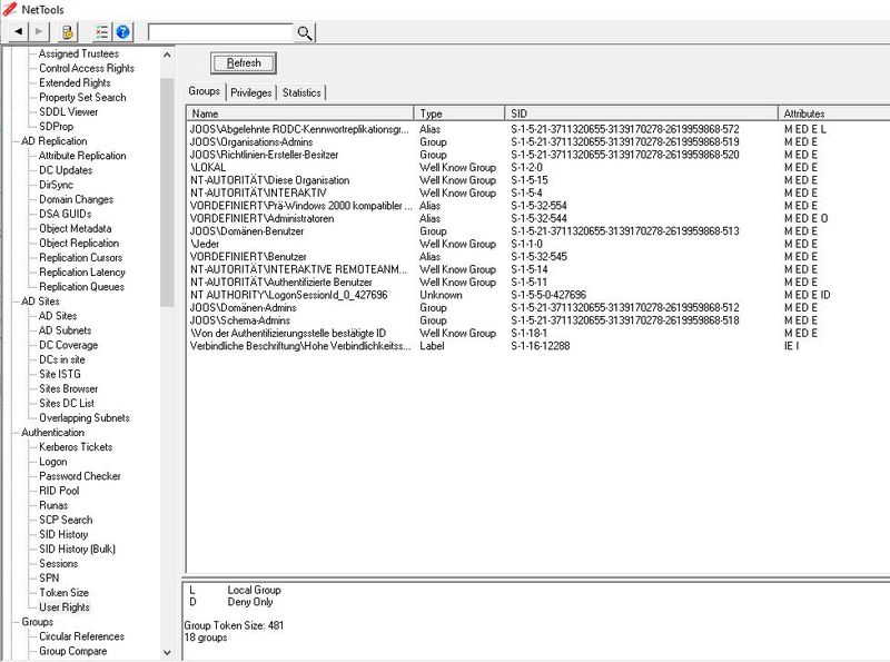 Überprüfen der Berechtigungen in Active Directory mit den NetTools. (Bild: NetTools / Joos)