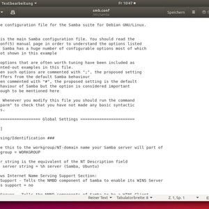 Die Samba-Konfigurationsdatei smb.conf bildet die Grundlage für SMB-Freigaben und folgt auf einem FreeBSD-NAS der gleichen Struktur aus Global-Sektion und einzelnen Freigabeblöcken, die unter „/usr/local/etc/smb4.conf“ zu finden ist.(Bild:  Joos)