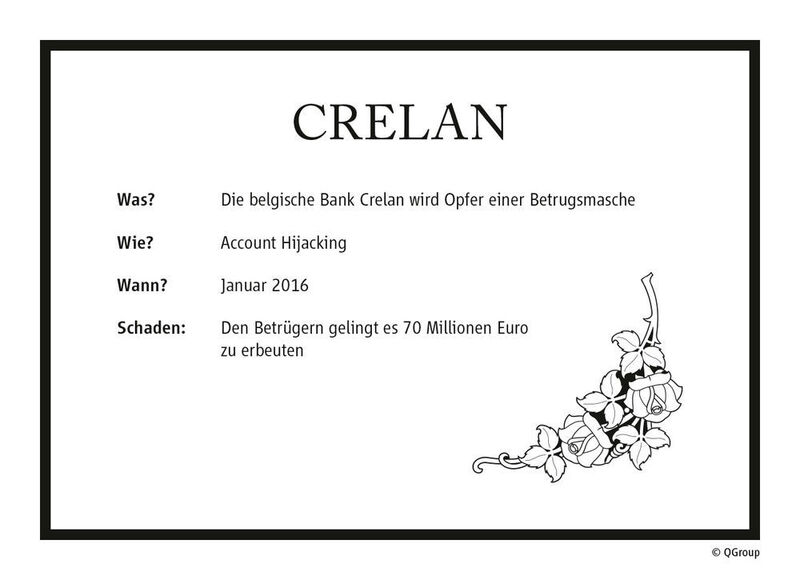 Die belgische Bank Crelan wird Opfer einer Betrugsmasche, bei der die Betrüger rund 70
Millionen Euro erbeuten. Die Angreifer erlangten Zugriff durch einen BEC (Business E-Mail Compromise). (QGroup)