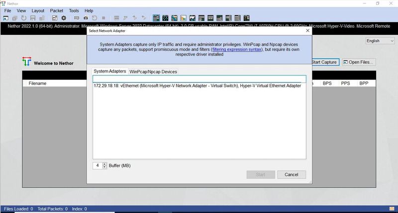 Starten der Paketanalyse mit Nethor. (Bild: Joos - Nethor)