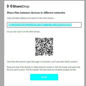 Erstellen eines neuen Raums in ShareDrop für den Datenaustausch im Netzwerk.