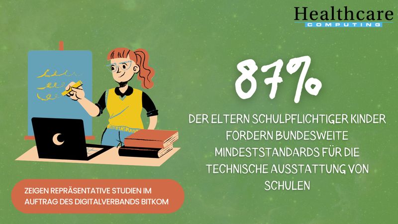 Neben der Forderung nach bundesweiten Mindeststandards für die technische Ausstattung von Schulen, zeigen die Umfragen des Bitkom außerdem, dass sowohl Eltern als Schüler finden, Lehrer müssten besser für den Umgang mit digitalen Endgeräten geschult werden. (Bitkom)