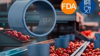 Mit dem Werkstoff iglidur A351 hat igus ein neues Bisphenol-freies und FDA-konformes Material entwickelt, welches für den Kontakt mit Lebensmitteln zugelassen und besonders beständig gegen Reinigungschemikalien und hohe Temperaturen bis 180°C ist.  (Bild: igus SE & Co. KG)