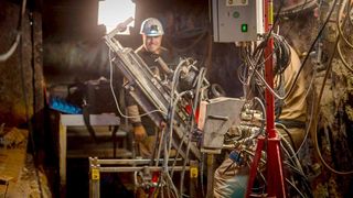 Scientist Max Friedemann from TU Freiberg University of Mining and Technology has reason to smile even underground! He is a member of the "Mine.IO" project, which aims to lead mining into the digital age. Read here what has already been achieved ... (Image:A. Hiekel / TU Freiberg University of Mining and Technology)