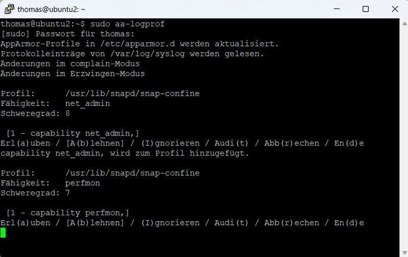 Verwalten von AppArmor auf Ubuntu. (Bild: Joos)