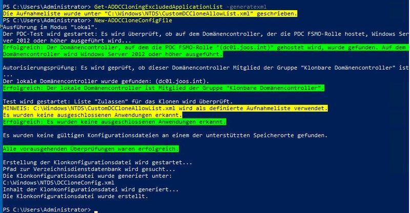 Erstellen der Konfigurationsdateien für das Klonen eines DCs. (Bild: Microsoft / Joos)