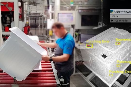 Qualitätskontrolle in der Kühlschrankproduktion: Ein 3D-Modell des Kühlschrankinnenkörpers wird mit dem CAD-Modell verglichen. So lassen sich Abweichungen vom Soll präzise erkennen und bewerten.(Bild:  Fraunhofer IGD)