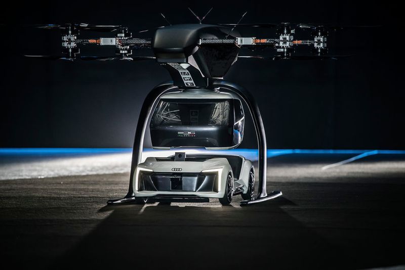 Anhand eines verkleinerten Modells haben Audi, Airbus und Italdesign gezeigt, dass das Konzept ihres Flugautos „Pop-Up Next“ aufgeht. (Italdesign)