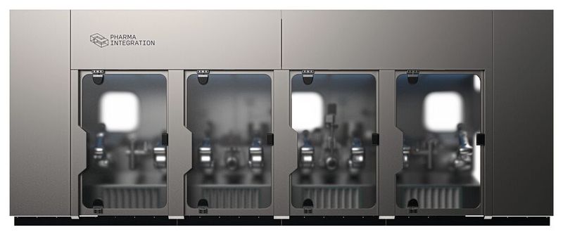 Die Azzurra Small ist ebenfalls eine Monoblock-Lösung unter einem Isolator, allerdings mit vier Robotermodulen. (Bild: Pharma Integration)