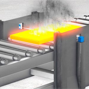 Darstellung der Breitenmessung von Metallbrammen mit dem Ondosense-Apex-Radarsensorsystem.(Bild:  Arcelormittal)
