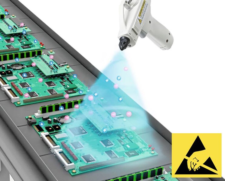 Neutralisation von statischer Ladung an elektronischen Bauteilen zur Qualitätssicherung und als Personenschutz. (Bild:SMC)