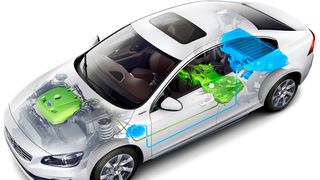 Das Concept Car S60L PPHEV: Die Kombination eines Turbo-Benziners mit einem Elektromotor setzt 306 PS und ein Gesamtdrehmoment von 550 Newtonmeter frei (Bild: Volvo)