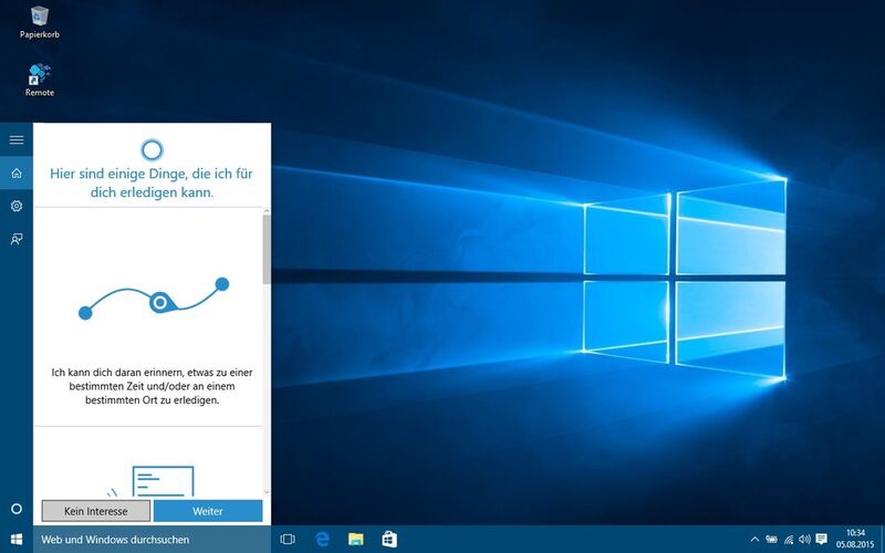 Beim ersten Klick in die Suchleiste von Windows 10 versucht Cortana, den Nutzer für sich einzunehmen. Selbst wenn man „Kein Interesse“ bekundet … (Bild: Archiv)