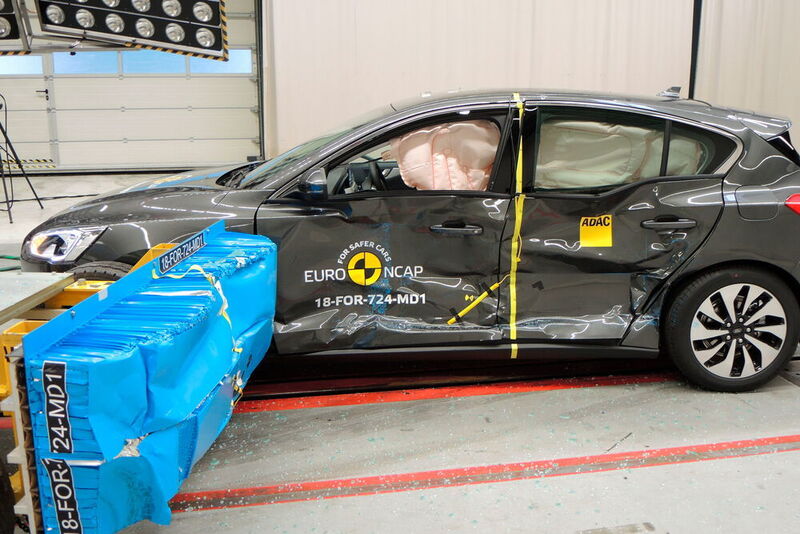 Den Ford Focus hatten die Tester eigentlich bereits 2018 gecrasht. In der Zwischenzeit hat der Hersteller aber die Vordersitze und Kopfstützen überarbeitet, ... (Euro-NCAP)