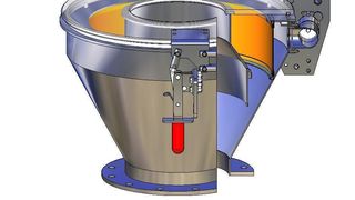 Staub wird unmittelbar im Anschluss-System am ringförmigen Filter abgeschieden und mit Druckstößen sofort wieder dem Produktstrom zugeführt.  (Bild: Hecht)