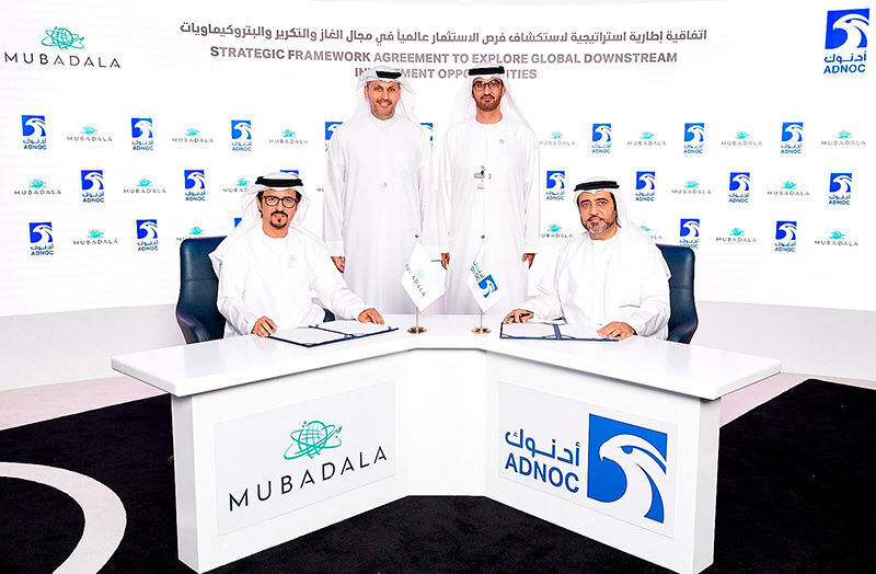 The agreement between Adnoc and Mubdala was signed by Abdulaziz Alhajri, Director of Adnoc’s Downstream Directorate and Musabbeh Al Kaabi, CEO of Petroleum and Petrochemicals, Mubadala. (Adnoc)