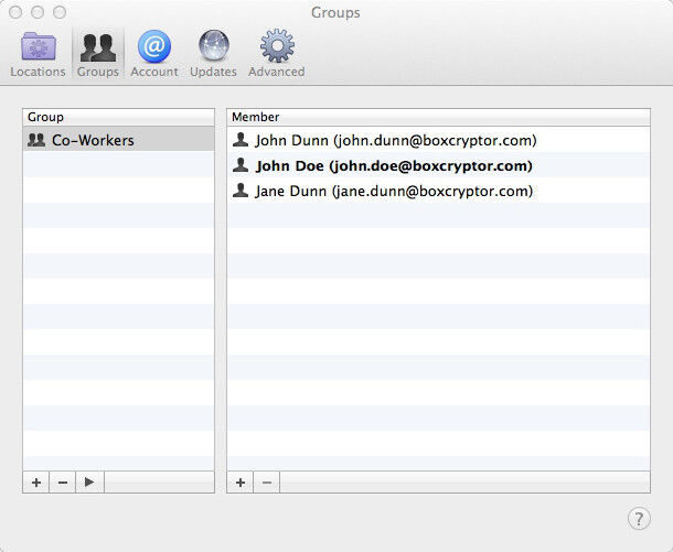 Die Gruppenverwaltung von Boxcryptor für Mac OS X (Bild: Secomba)