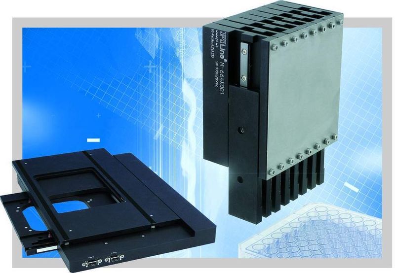 Biodispenser und Mikroskopie-Kreuztisch mit ultraflachen PILine Ultraschall-Piezomotoren. Durch die geringe Bauhöhe sind sie einfach in den bestehenden Aufbau zu integrieren. (Archiv: Vogel Business Media)