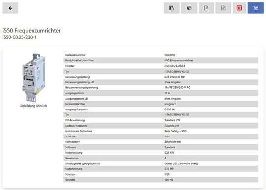 Produktsuche und Download des variantengerechten Eplan-Makros mit dem Lenze Easy Product Finder. Die definierenden Eigenschaften werden in die Auswahl einbezogen.(Bild:  Lenze)