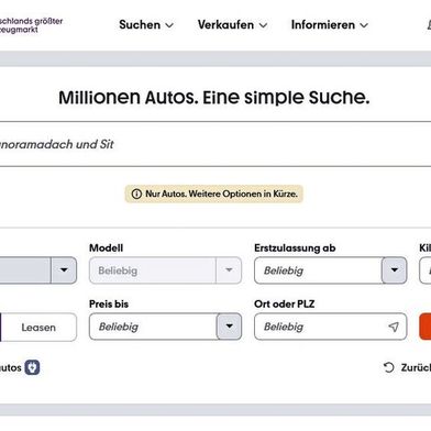 Mobile.de hat auf seinem Marktplatz eine KI-Fahrzeugsuche eingeführt, die Nutzern die Fahrzeugsuche vereinfachen und sie schneller gestalten soll. (Screenshotmobile.de GmbH/VCG)