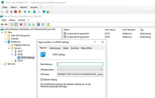 Screenshot zum Konfigurieren von globalen Katalogen in Active Directory.(Bild:  Microsoft / Joos)