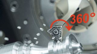 Das Freeturn-Werkzeug nutzt beim High Dynamic Turning den Rundum-Freiheitsgrad der Frässpindel. Der variable Schneidkantenwechsel erfolgt durch Rotation um die Werkzeugachse. (Ceratizit)