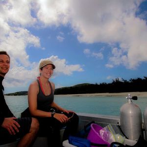 Sandra Binning and Dominique Roche on a small research vessel at the Lizard Island Research Station on the Great Barrier Reef, Australia, where the experiments were conducted.
