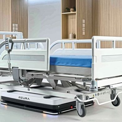Hospital Robotics: Neura Robotics' autonomous healthcare platform is designed to independently transport empty hospital beds between wards and floors. (Image:Neura Robotics)