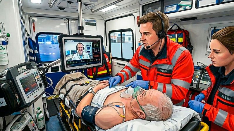 Durch die telemedizinische Hilfe der Notärztinnen und Notärzte können Entscheidungen schneller getroffen und Behandlungen zügiger eingeleitet werden.(Bild:  Gemini / KI-generiert)