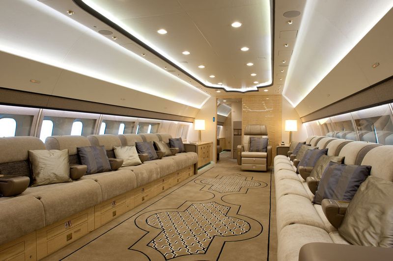 VIP-Jet Kabineninterieur eines BBJ3 (Boeing Business Jet), entwickelt vom Jet Aviation Basel Design Studio. (Jet Aviation (Design renderings by ACA Advanced Computer Art))