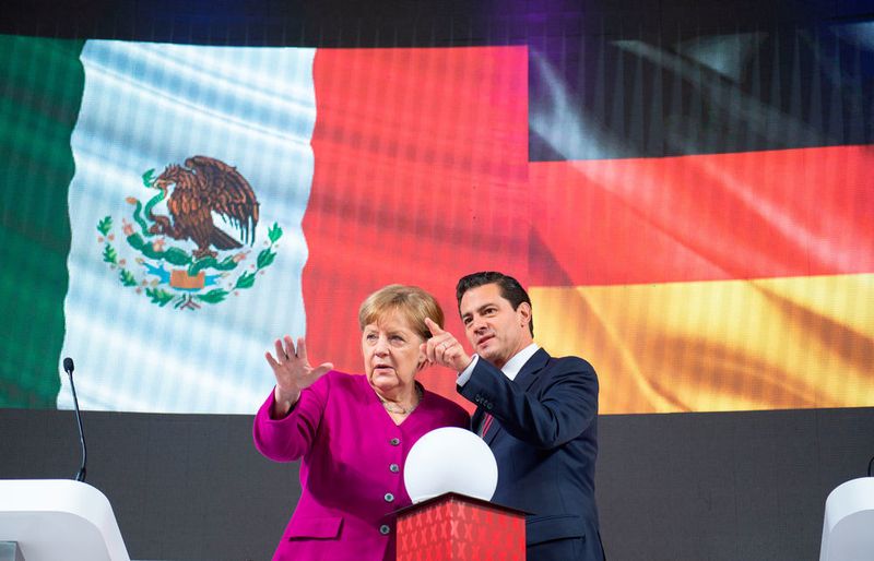 Eröffnung der Hannover Messe 2018 mit Bundeskanzlerin Angela Merkel und Mexikos Präsident Enrique Peña Nieto. Mexiko war Partnerland der Hannover Messe 2018. (Deutsche Messe)