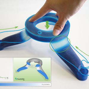 In Gramma-CAD können CAD-Modelle um funktional gradierte Materialübergänge (z.B. von fest nach flexibel) erweitert werden: Der Standfuß aus dem Multimaterial-3D-Drucker dämpft daran fest angeschraubte Bauteile und federt diese ab.