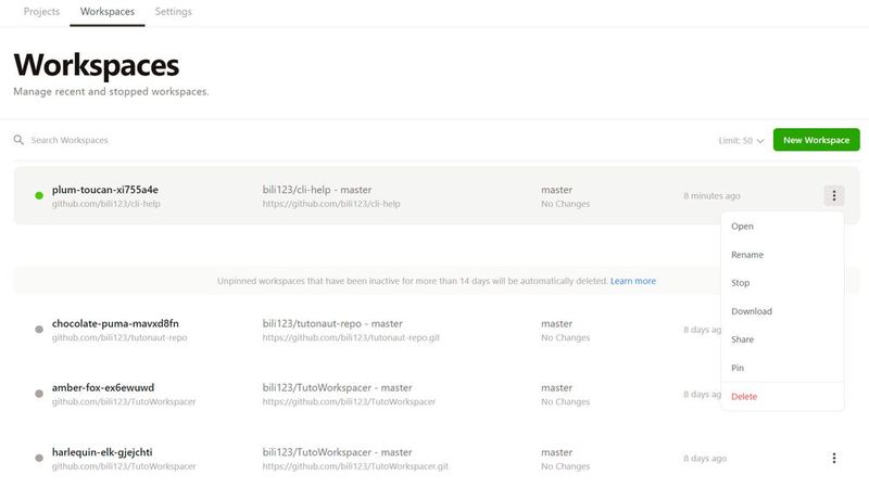 Die Verwaltungsoberfläche von Gitpod ist schlicht gehalten. (Bild: Lang / Gitpod)