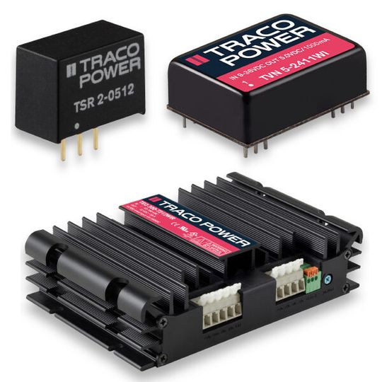 Auswahl an DC/DC-Wandlern: Verschiedene DC/DC-Module aus dem Produktsortiment von Traco Power. Auswahl an DC/DC-Wandlern: Verschiedene DC/DC-Module aus dem Produktsortiment von Traco Power.