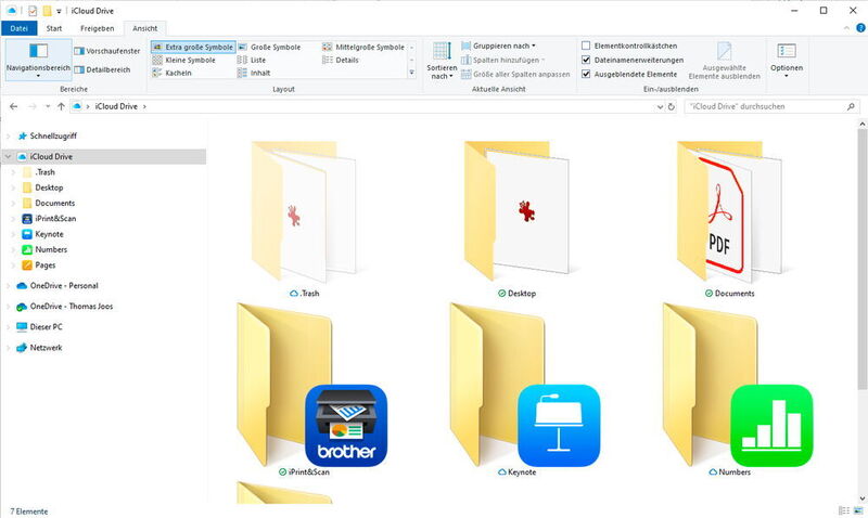 Nur die iCloud-App für Windows 10 bietet eine enge Integration in den Datei-Explorer von Windows 10. (Microsoft)