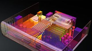 Bild 1: Mit CFD-Simulation lässt sich die Wärmeübertragung oder Kühlung innerhalb komplexer Bauteile darstellen und schon vor dem Bau des erstens Prototypes mögliche Probleme beheben. (Bild: Autodesk)