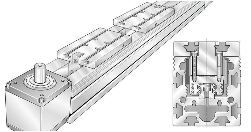 Im Klemmmodul MKKUVE treibt ein Zahnriemen zwei Laufwagen in entgegengesetzter Richtung an. (Bild: Schaeffler)
