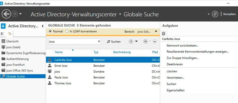 Globale Suche im Active Directory Administration Center nutzen. (Bild: Microsoft / Joos)