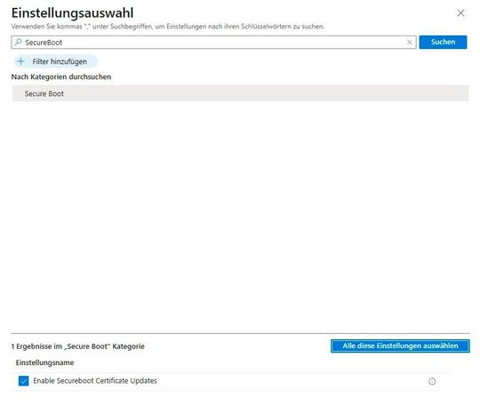 Aktivieren von Einstellungen zum Thema Updates für Secure Boot-Zertifikate mit Intune. (Bild:  Joos - Microsoft)