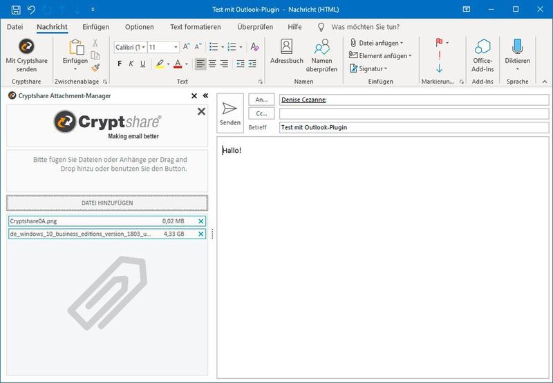 Dateiversand mit dem Outlook-Add-In. (IT-Testlab Dr. Güttich)