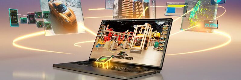 Virtuelle Realtität vom Desktop bis zum Rechenzentrum: Der „Ada“-Grafikprozessor der Generation „RTX 5000“ für Laptops ermöglicht die Industrieplanung selbst von zuhause aus. 