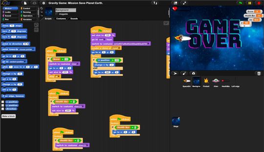 Der Quellcode eines Arcade-Spiels in „Snap!“.(Bild:  Snap!)