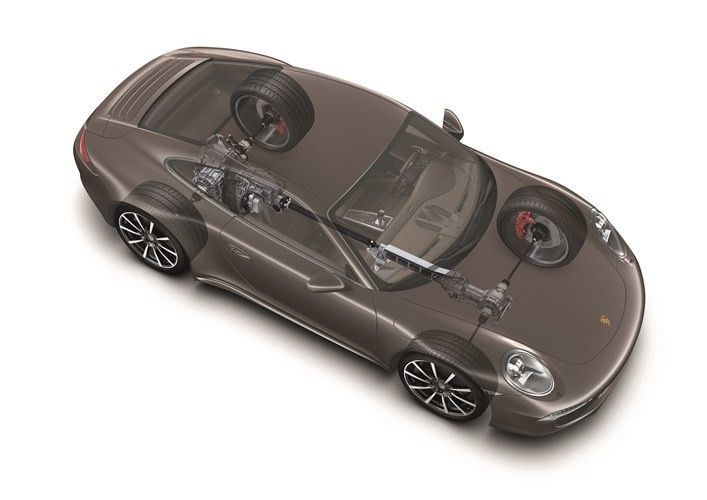 Die neuen Allrad-Elfer sind mit dem Porsche Traction Management (PTM) der jüngsten Generation ausgestattet. Es basiert auf dem System des 911 Turbo, Typ 997, und ist vor allem in seiner Steuerung weiter optimiert. Besonderes Augenmerk galt dabei der Steigerung der Effizienz und der Reduzierung des Kraftstoffverbrauchs. (Porsche)