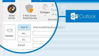 Ist die E-Mail Schutz-Klassifizierung in Outlook aktiviert, so findet sie der Anwender gleich rechts neben der Cryptshare Schaltfläche. (Befine Solutions)