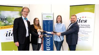 Die Projektpartner von Power2Load: Dr. Peter Westerbarkey (Westaflex GmbH), Julia Eberharter (Archimedes Technik GmbH), Katrin Schulte und Prof. Dr.-Ing. Jens Haubrock (beide FH Bielefeld) (FH Bielefeld)