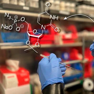 Beispiel eines komplizierten Biomoleküls aus der Gruppe der funktionalisierten Nucleotide, hergestellt über das Verfahren des Arbeitskreises Weigand aus herkömmlicher Phosphorsäure. Beispiel eines komplizierten Biomoleküls aus der Gruppe der funktionalisierten Nucleotide, hergestellt über das Verfahren des Arbeitskreises Weigand aus herkömmlicher Phosphorsäure.