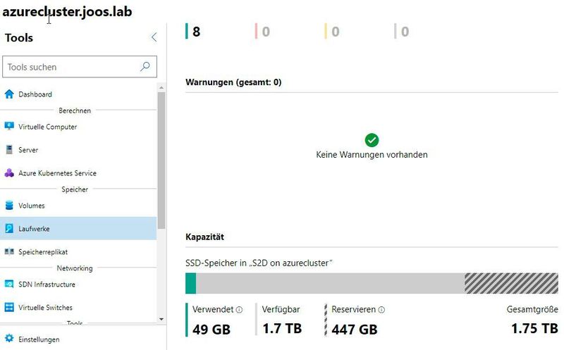 Anzeigen des Speicherplatzes eines HCI-Clusters auf Basis von Azure Stack HCI. (Joos/Microsoft (Screenshot))