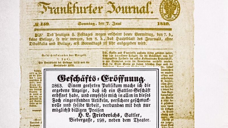Startschuss: Am 1. Juli 1840 eröffnete Heinrich Ludwig Friederichs einen „Sattler- und Carossierbetrieb“ in der Biebergasse 198 Frankfurt/Main. (Bild: Holger Peters Fotografie)