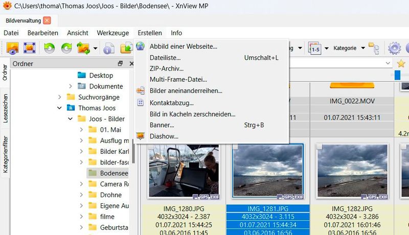 XNView MP kann zudem ZIP-Archive und Diashows erstellen. (Bild: Joos (Screenshot))