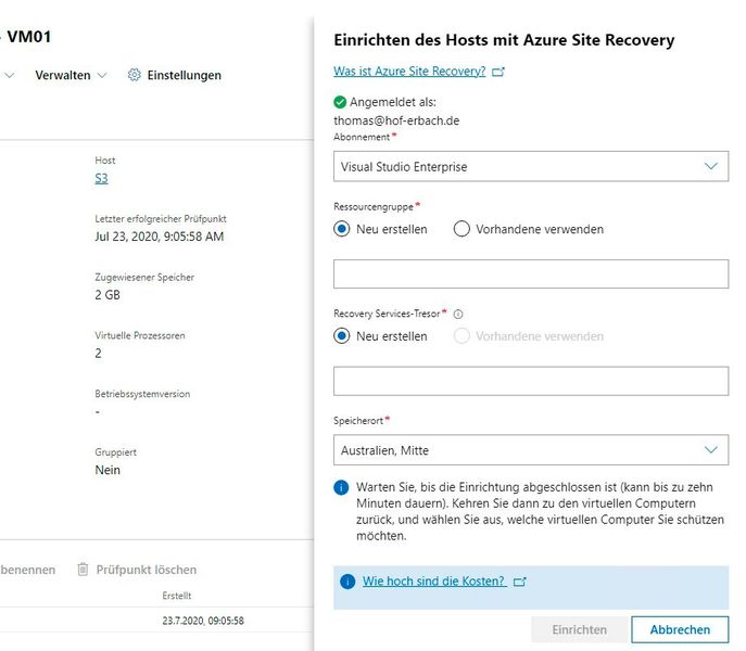 Einrichten von Azure Site Recovery im Windows Admin Center. (Bild: Microsoft / Joos)